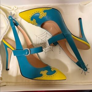Charlotte Olympia Blue and Yellow Spur of the Moment Heels